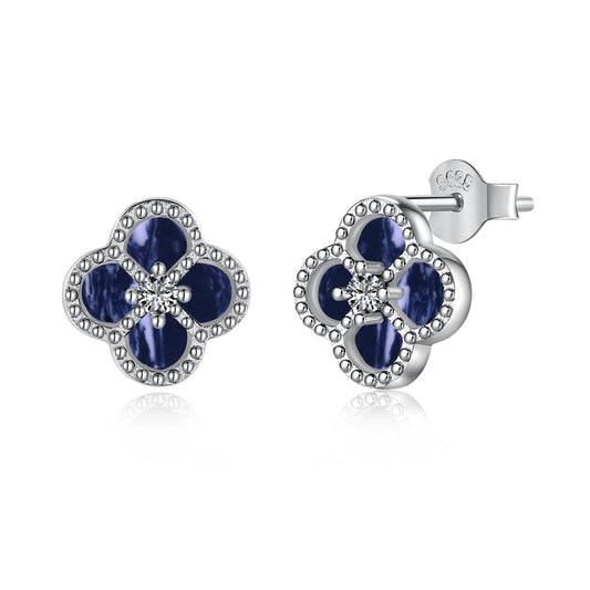 Blue Clover Stud Earrings