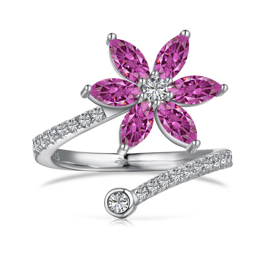 Dark Pink Flower Diamond Ring