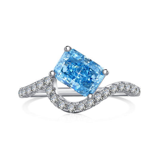 Blue Center Stone in Shaped Diamond Ring