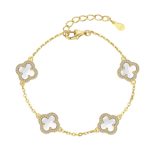 Golden Clover White Enamel Bracelet